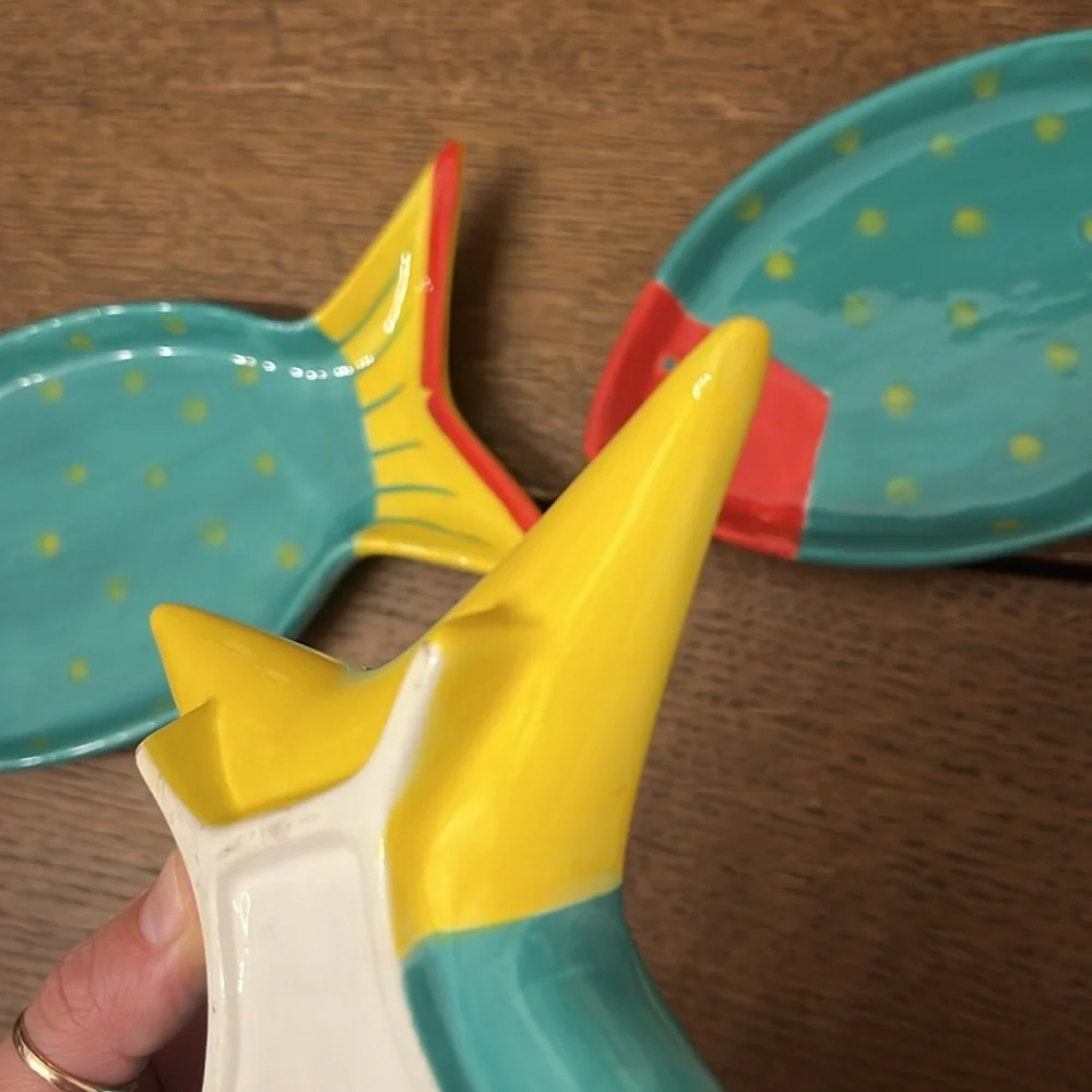 4 Foreside Vintage Colorful Fish Shaped Ceramic Plates